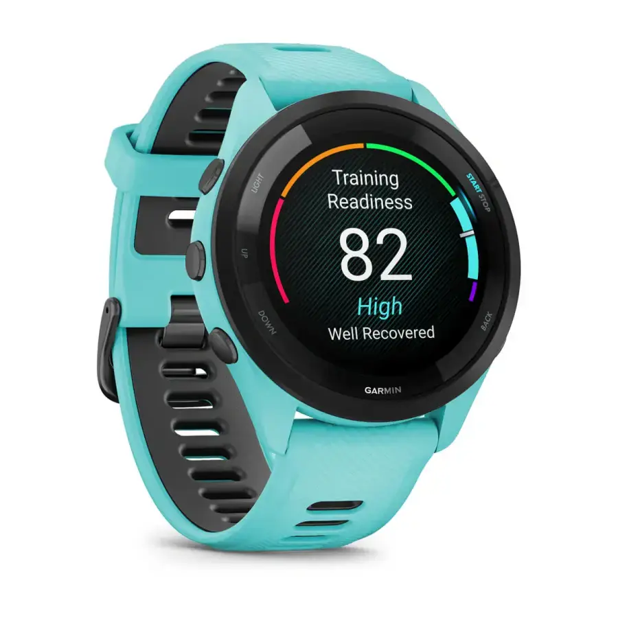 Смарт-годинник Garmin Forerunner 265 Black Bezel with Aqua Case and Aqua/Black Silicone Band (010-02810-02)