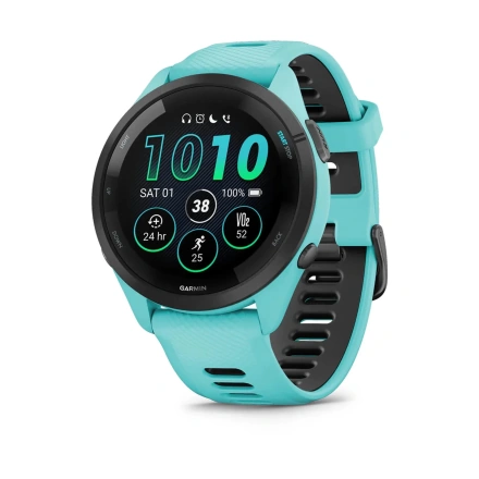 Смарт-часы Garmin Forerunner 265 Black Bezel with Aqua Case and Aqua/Black Silicone Band (010-02810-02)