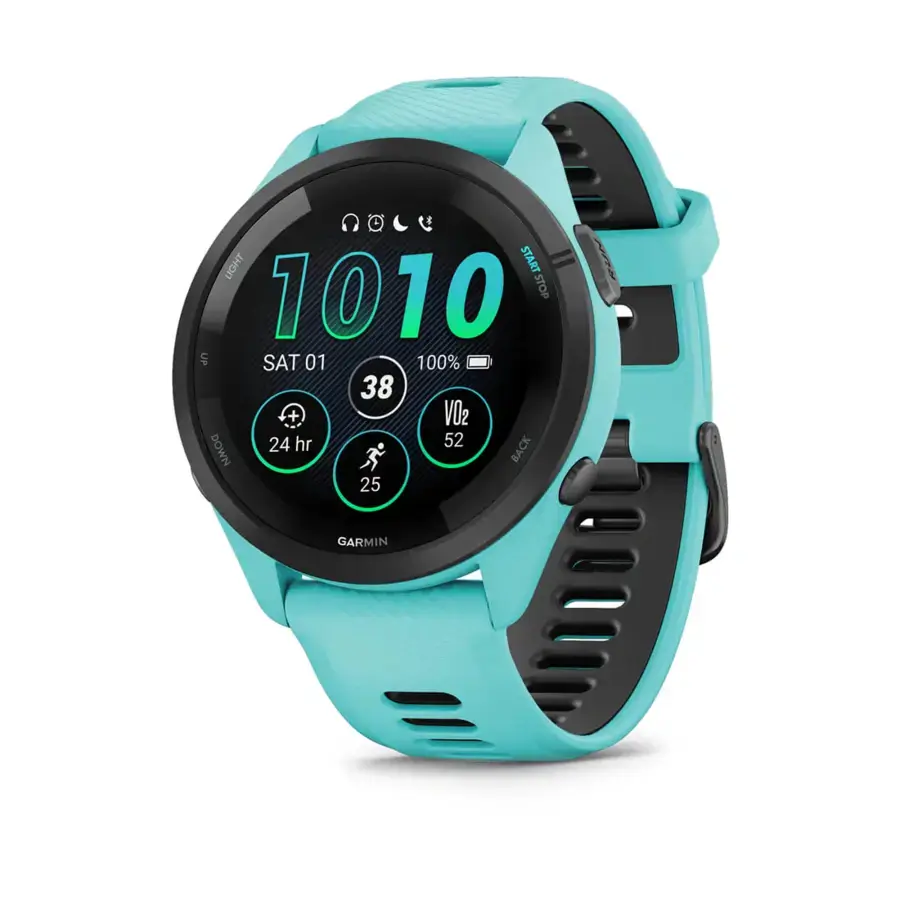 Смарт-годинник Garmin Forerunner 265 Black Bezel with Aqua Case and Aqua/Black Silicone Band (010-02810-02)