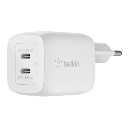 Сетевое зарядное устройство Belkin BoostCharge Pro Dual USB-C GaN Wall Charger with PPS 45W (WCH011vfWH)