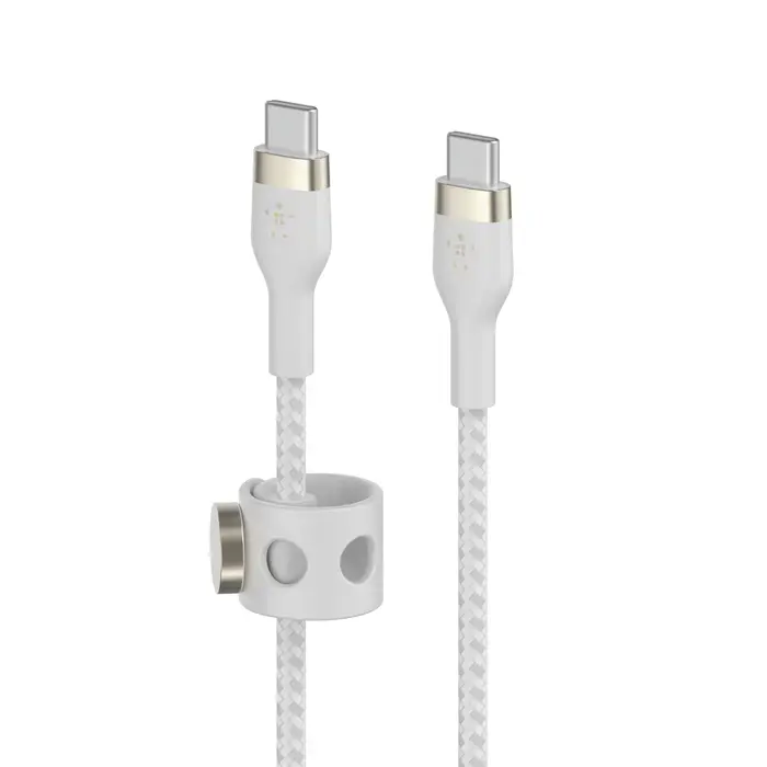 Кабель с ремешком на магните Belkin BoostCharge Pro Flex USB-C/USB-C Cable 1m - White (CAB011bt1MWH)