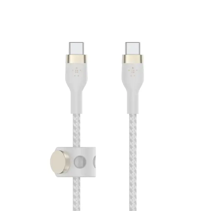 Кабель с ремешком на магните Belkin BoostCharge Pro Flex USB-C/USB-C Cable 1m - White (CAB011bt1MWH)