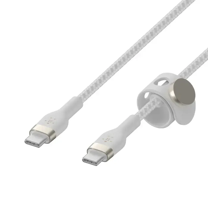 Кабель с ремешком на магните Belkin BoostCharge Pro Flex USB-C/USB-C Cable 1m - White (CAB011bt1MWH)