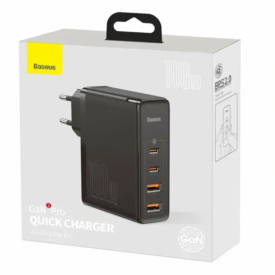 Мережевий зарядний пристрій Baseus GaN2 Pro Q.C 2C + Charger Type-C Cable 100W Black (CCGAN2P-L01)