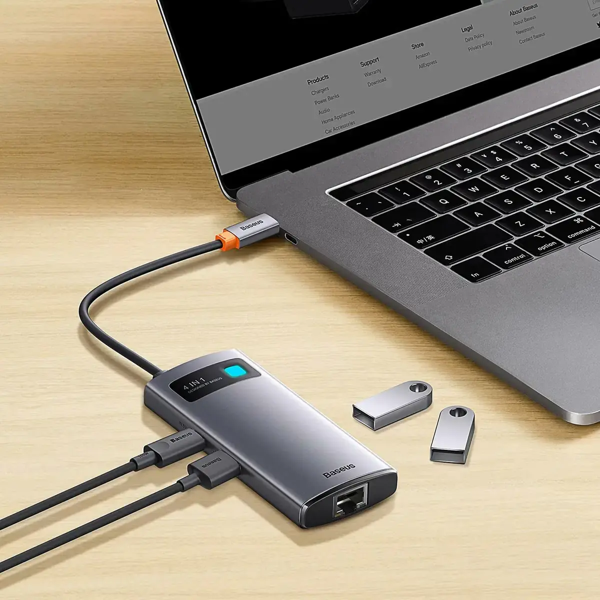 Мультипортовий адаптер Baseus Metal Gleam Series 4-in-1 Multifunctional Type-C Hub Gray (WKWG070113)