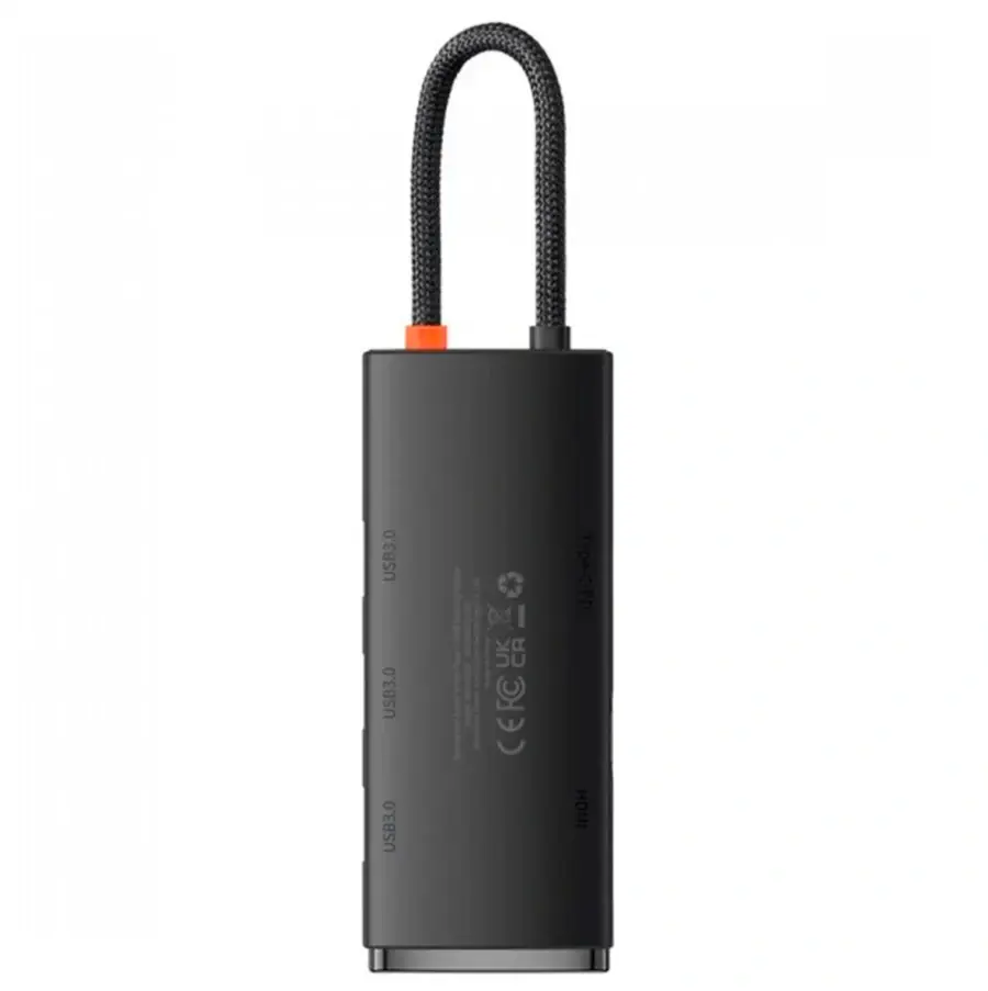 Мультипортовий адаптер Baseus Lite Series USB-C Hub 5-in-1 0.2m Black (WKQX040001)