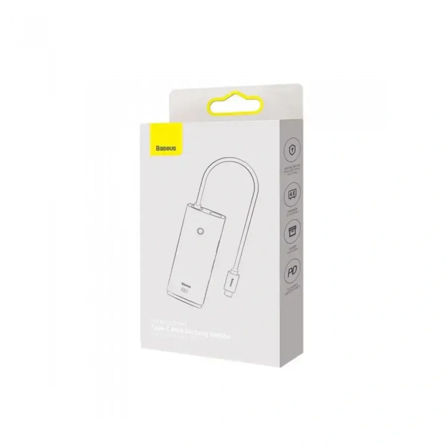 Мультипортовий адаптер Baseus Lite Series USB-C Hub 5-in-1 0.2m Black (WKQX040001)