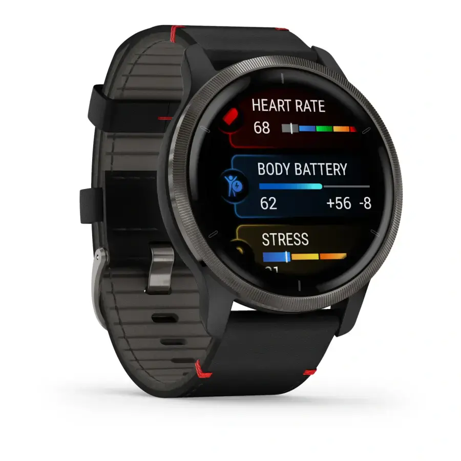 Смарт-годинник Garmin Venu 2 Slate with Black Leather Band (010-02430-21)