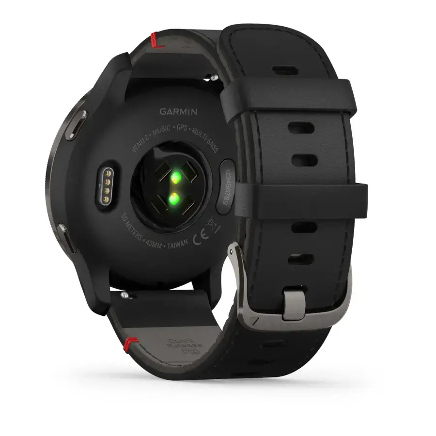 Смарт-годинник Garmin Venu 2 Slate with Black Leather Band (010-02430-21)