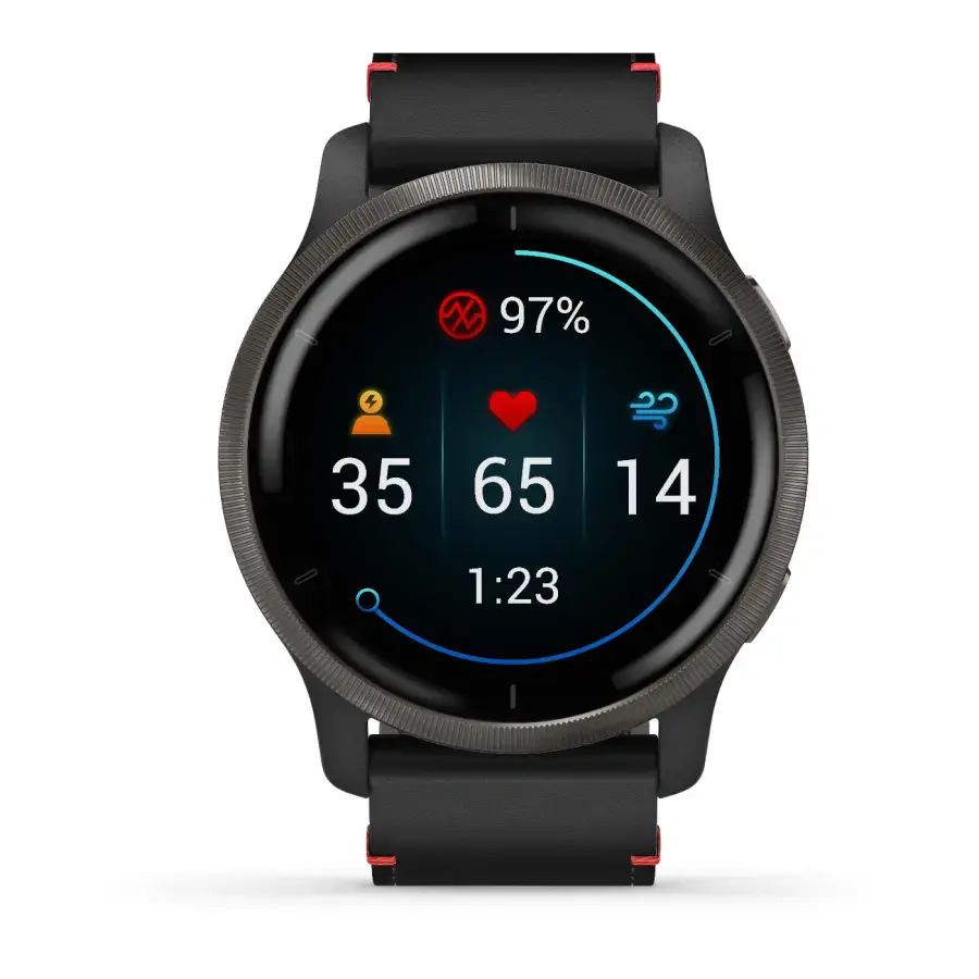 Смарт-годинник Garmin Venu 2 Slate with Black Leather Band (010-02430-21)