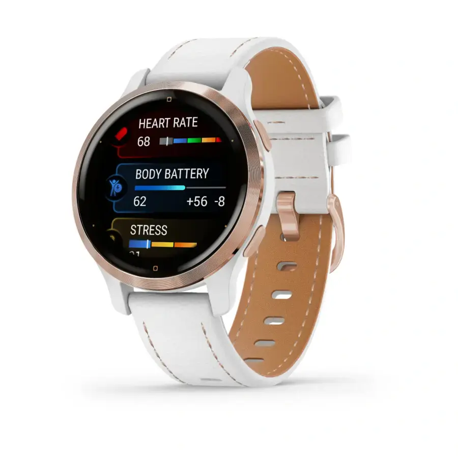 Смарт-годинник Garmin Venu 2S Rose Gold with White Leather Band (010-02429-23)