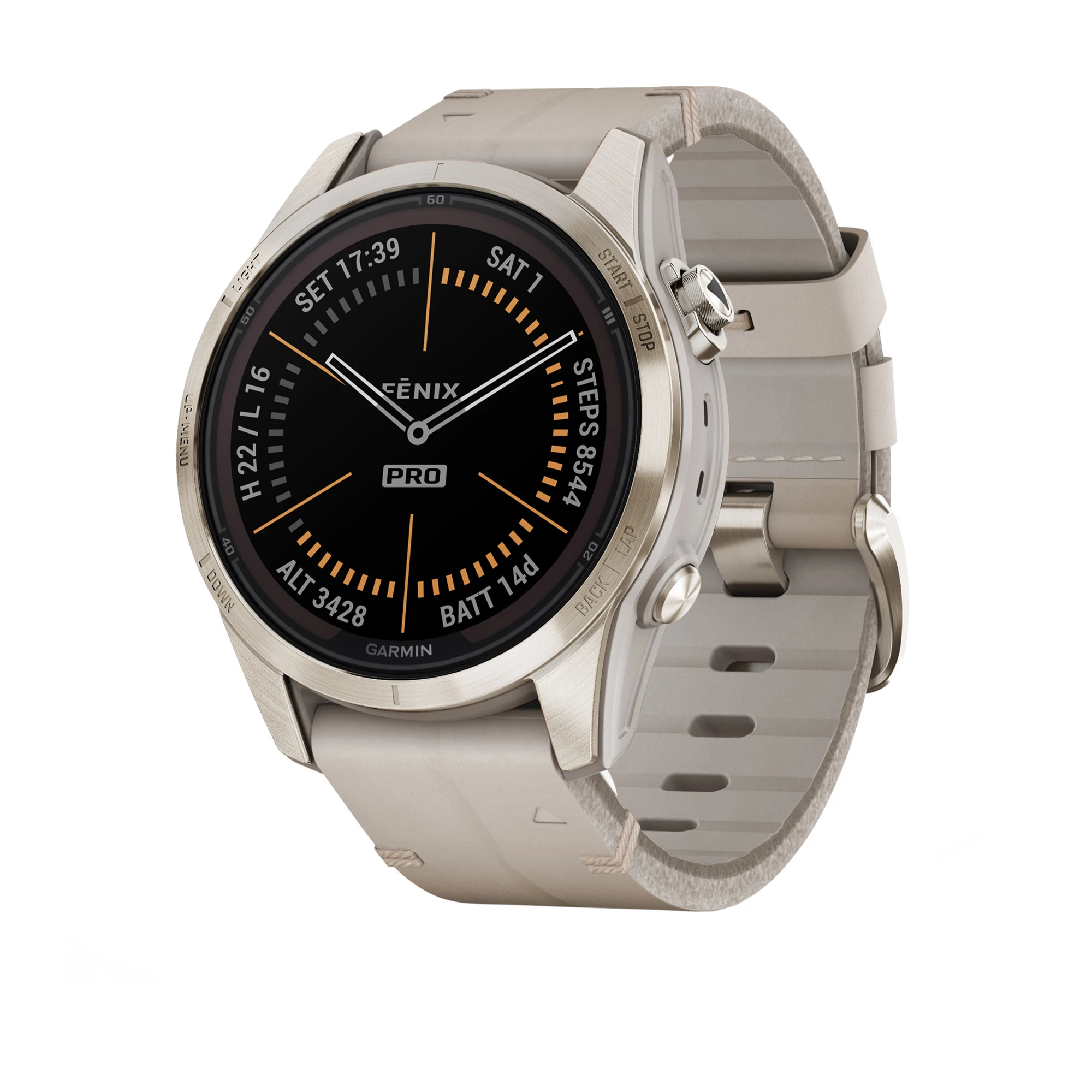 Смарт-часы Garmin Fenix 7S Pro Sapphire Solar Edition | 42 мм Soft Gold with Limestone Leather Band (010-02776-30)