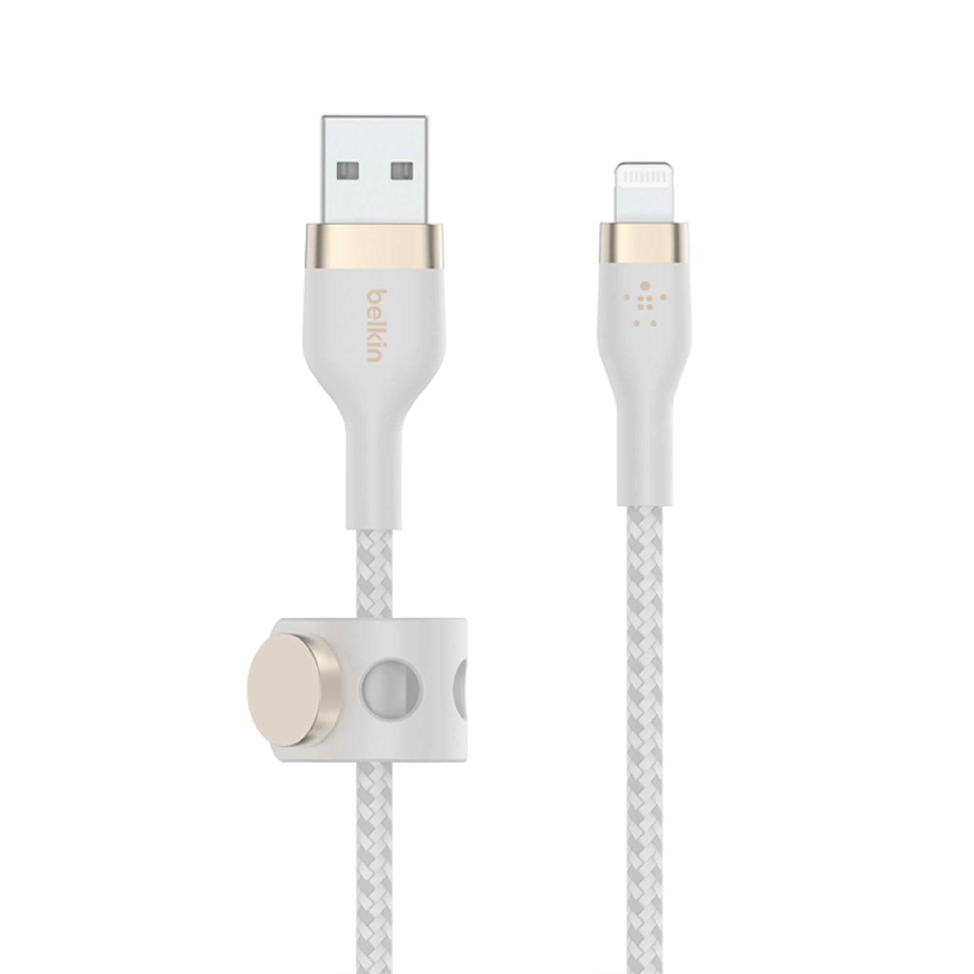 Кабель с ремешком на магните Belkin BoostCharge Pro Flex USB-A Cable with Lightning Connector 1m White (CAA010bt1MWH)