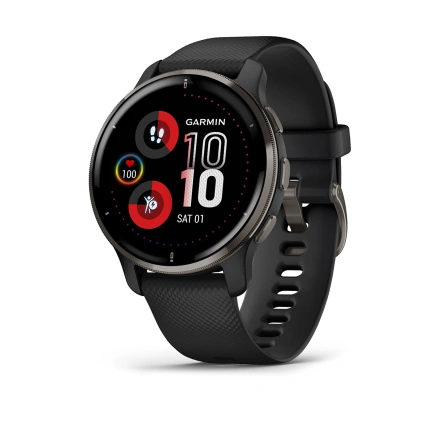 Смарт-годинник Garmin Venu 2 Plus Slate Stainless Steel Bezel with Black Case and Silicone Band (010-02496-11)