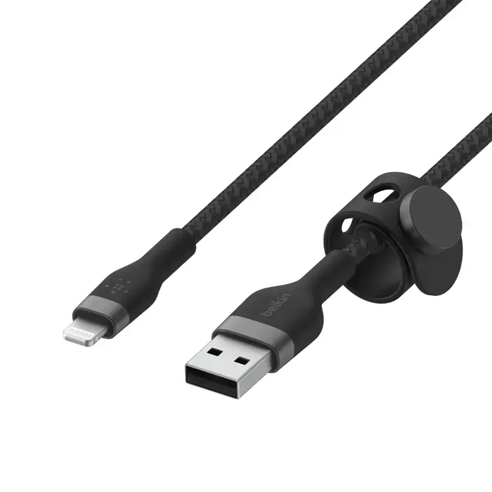 Кабель с ремешком на магните Belkin BoostCharge Pro Flex USB-A Cable with Lightning Connector 1m Black (CAA010bt1MBK)