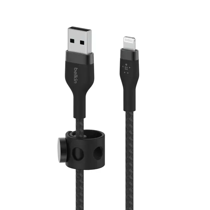 Кабель с ремешком на магните Belkin BoostCharge Pro Flex USB-A Cable with Lightning Connector 1m Black (CAA010bt1MBK)