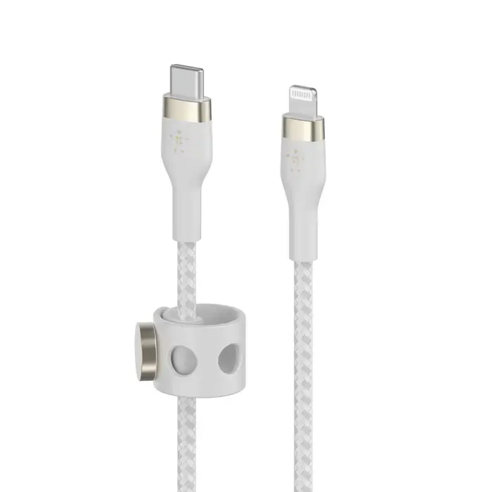 Кабель з ремінцем на магніті Belkin BoostCharge Pro Flex USB-C Cable with Lightning Connector 1m White (CAA011bt1MWH)