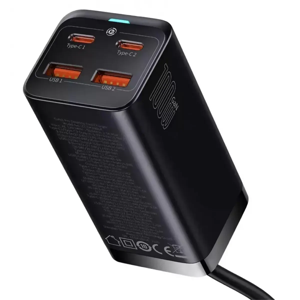 Мережевий зарядний пристрій Baseus GaN3 Pro AC 2хUSB+2хType-C 100W Cable Type-C-Type-C 1m (PSZM000401)