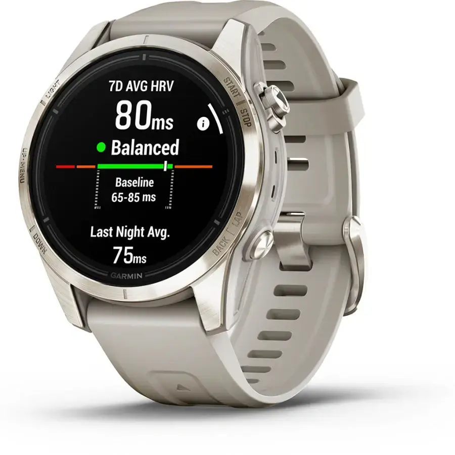 Смарт-годинник Garmin Epix Pro (Gen 2) Sapphire Edition | 42 mm Soft Gold with Light Sand Band (010-02802-11)