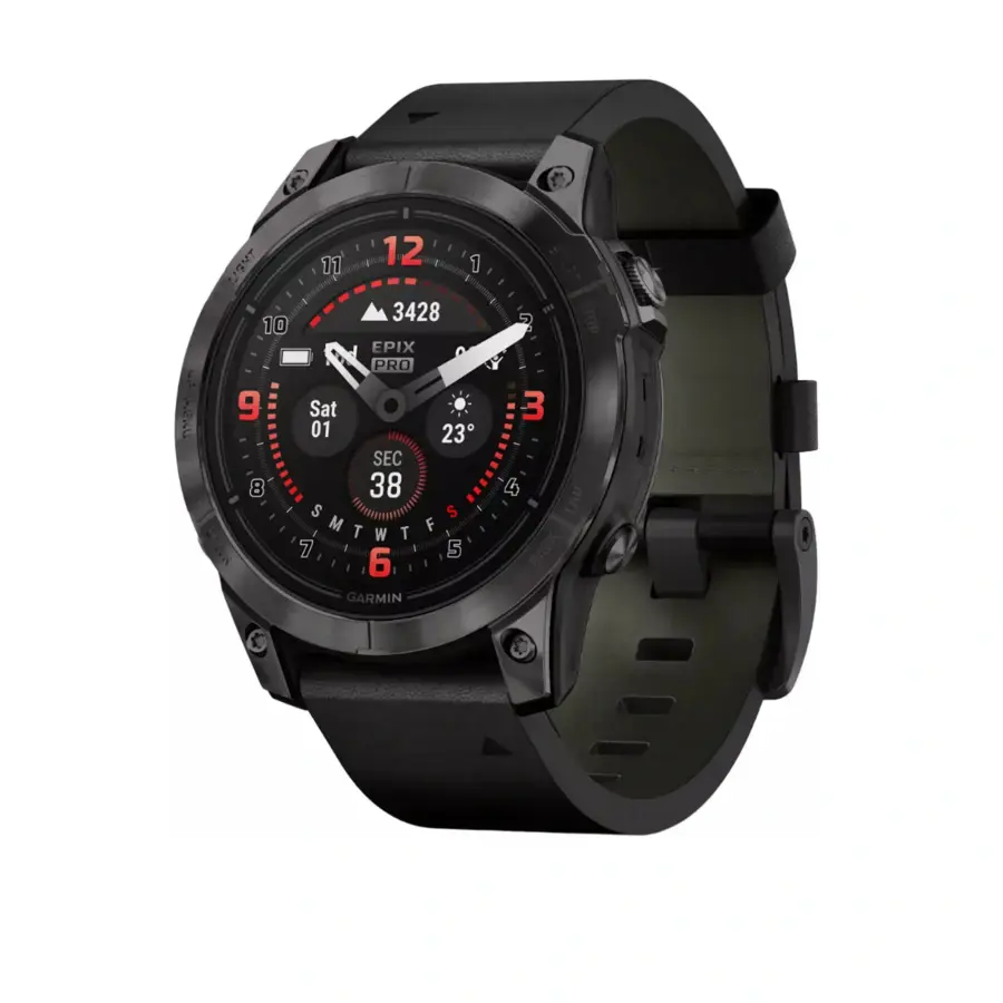 Смарт-годинник Garmin Epix Pro (Gen 2) Sapphire Edition | 47 mm Carbon Grey DLC Titanium with Black Leather Band (010-02803-30)