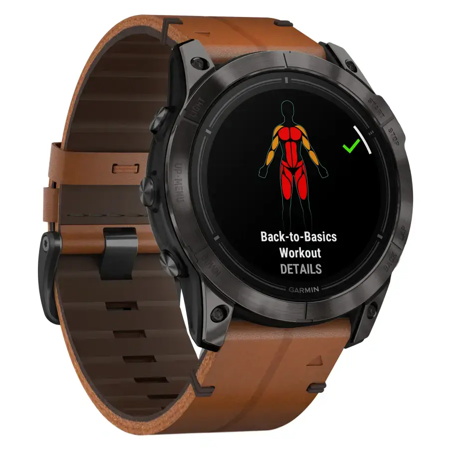 Смарт-годинник Garmin Epix Pro (Gen 2) Sapphire Edition | 51 mm Carbon Grey DLC Titanium with Chestnut Leather Band (010-02804-30)