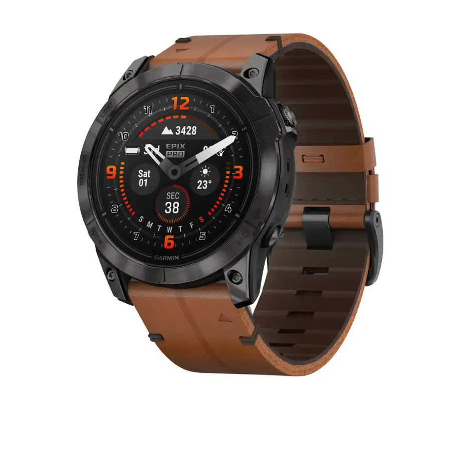 Смарт-годинник Garmin Epix Pro (Gen 2) Sapphire Edition | 51 mm Carbon Grey DLC Titanium with Chestnut Leather Band (010-02804-30)