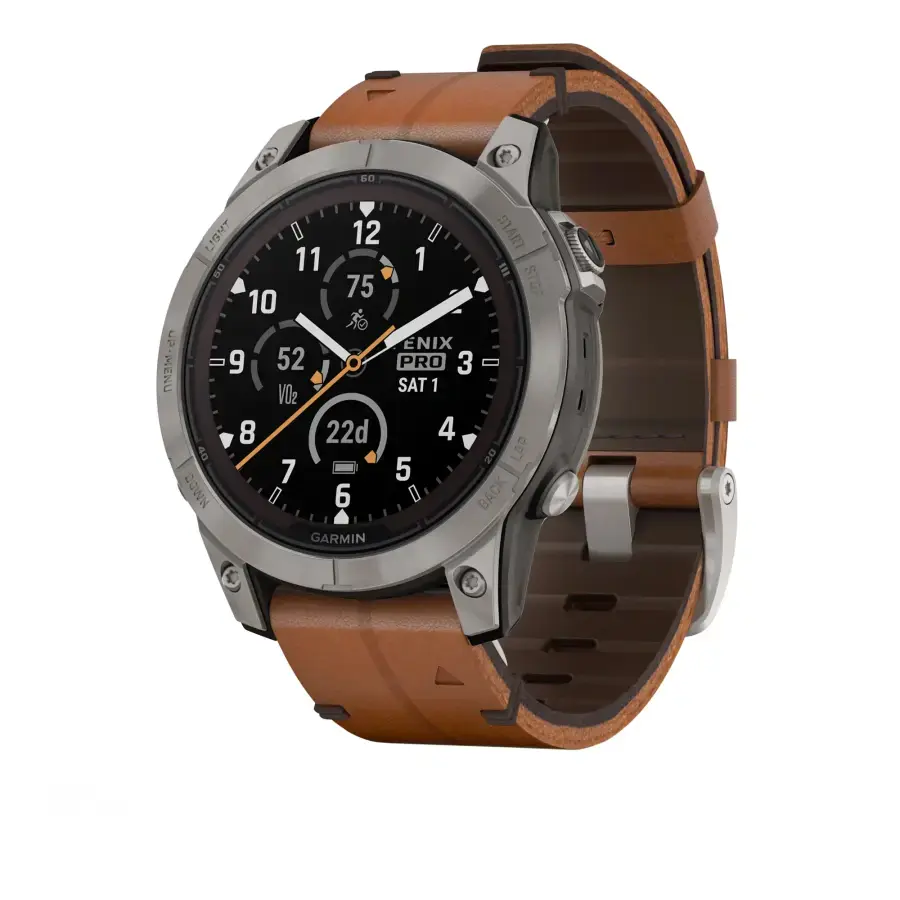 Смарт-годинник Garmin Fenix 7 Pro Sapphire Solar Edition | 47 мм Titanium with Chestnut Leather Band (010-02777-30)