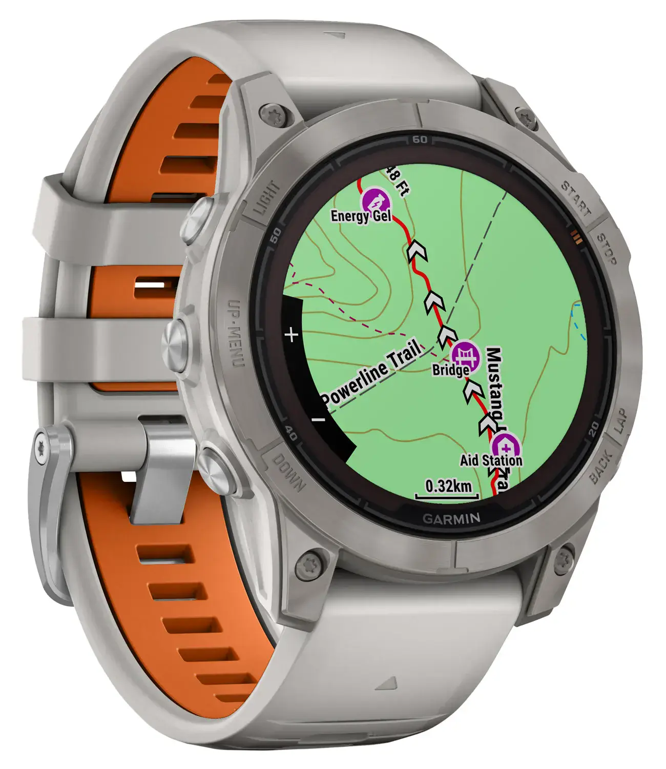 Смарт-годинник Garmin Fenix 7 Pro Sapphire Solar Edition | 47 мм Titanium with Fog Gray/Ember Orange Band (010-02777-21)