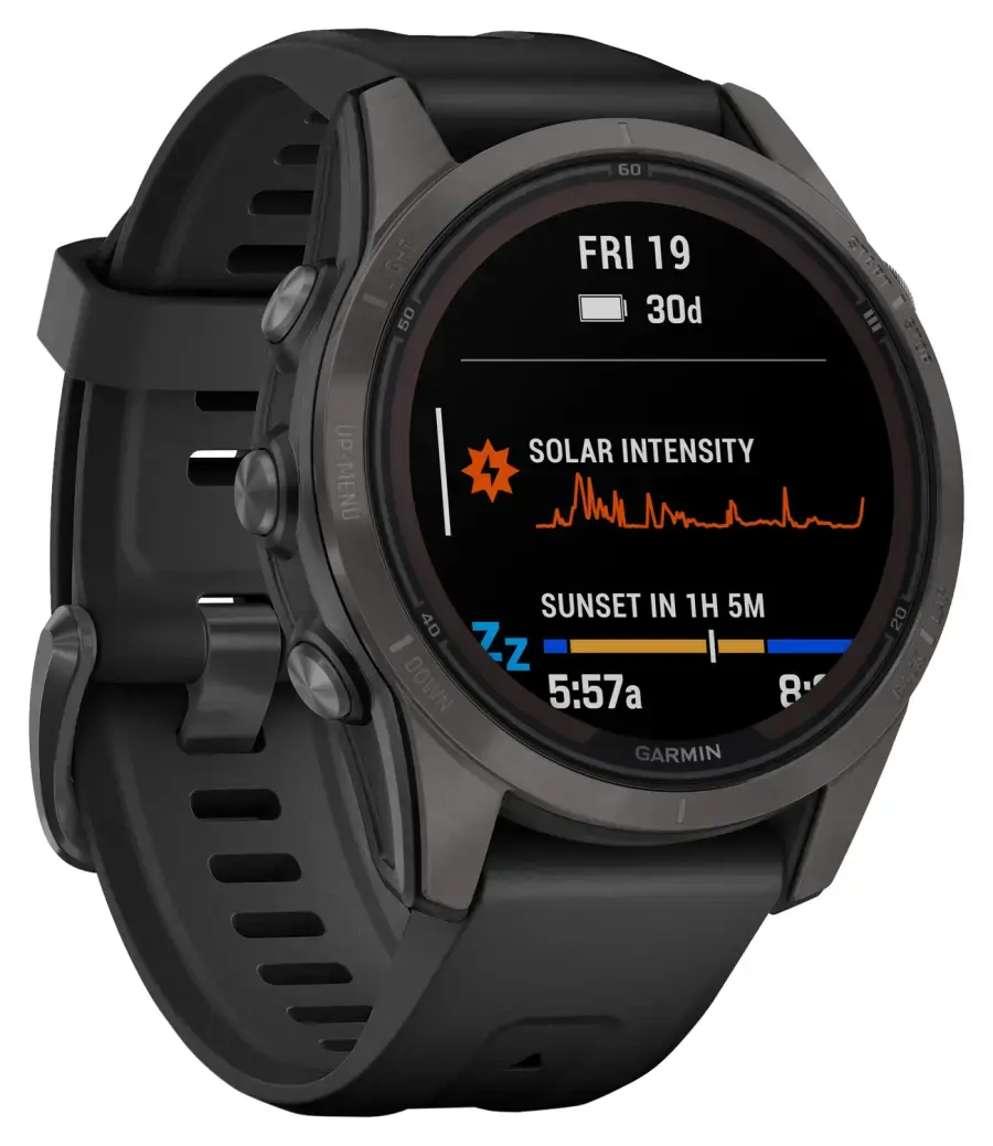 Смарт-годинник Garmin Fenix 7S Pro Sapphire Solar Edition | 42 мм Carbon Gray DLC Titanium with Black Band (010-02776-11)