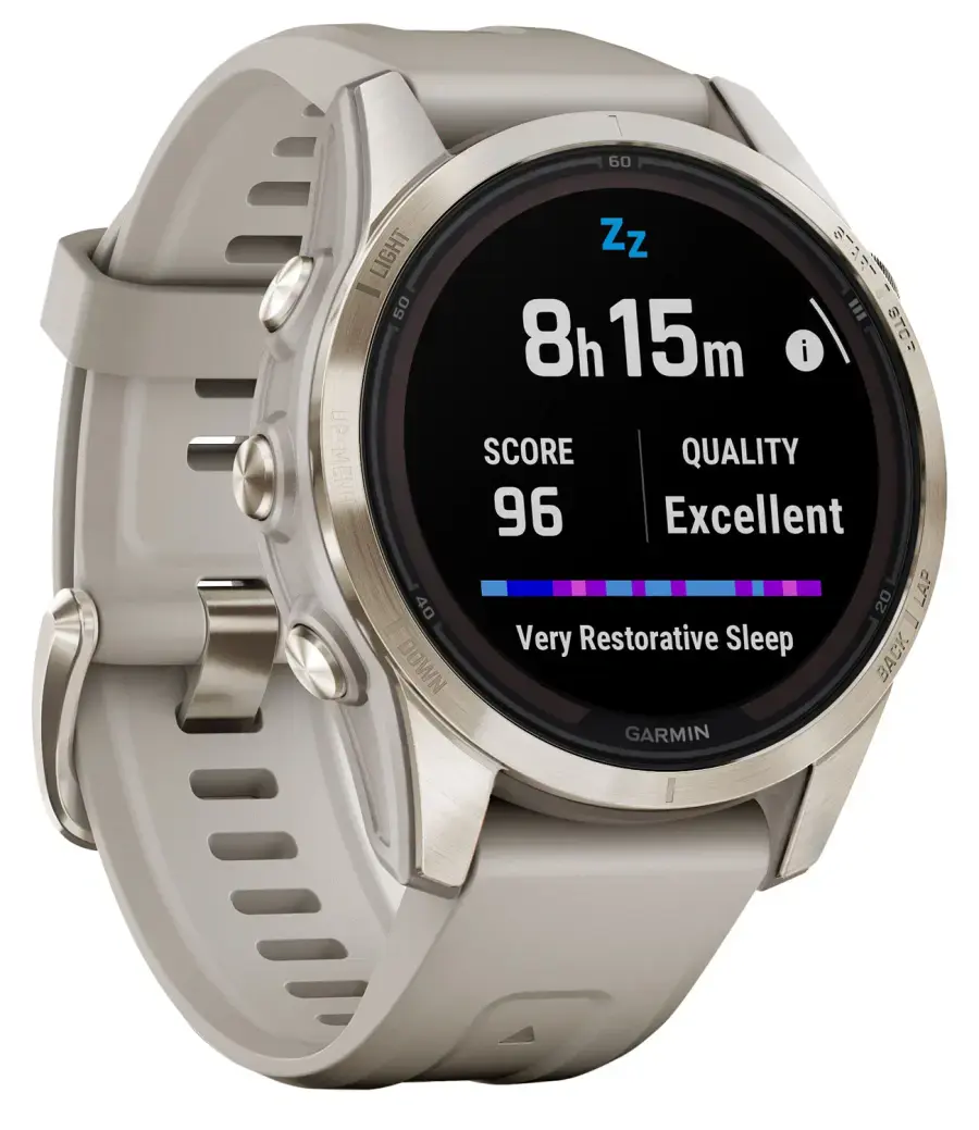 Смарт-годинник Garmin Fenix 7S Pro Sapphire Solar Edition | 42 мм Soft Gold with Limestone Leather Band (010-02776-30)