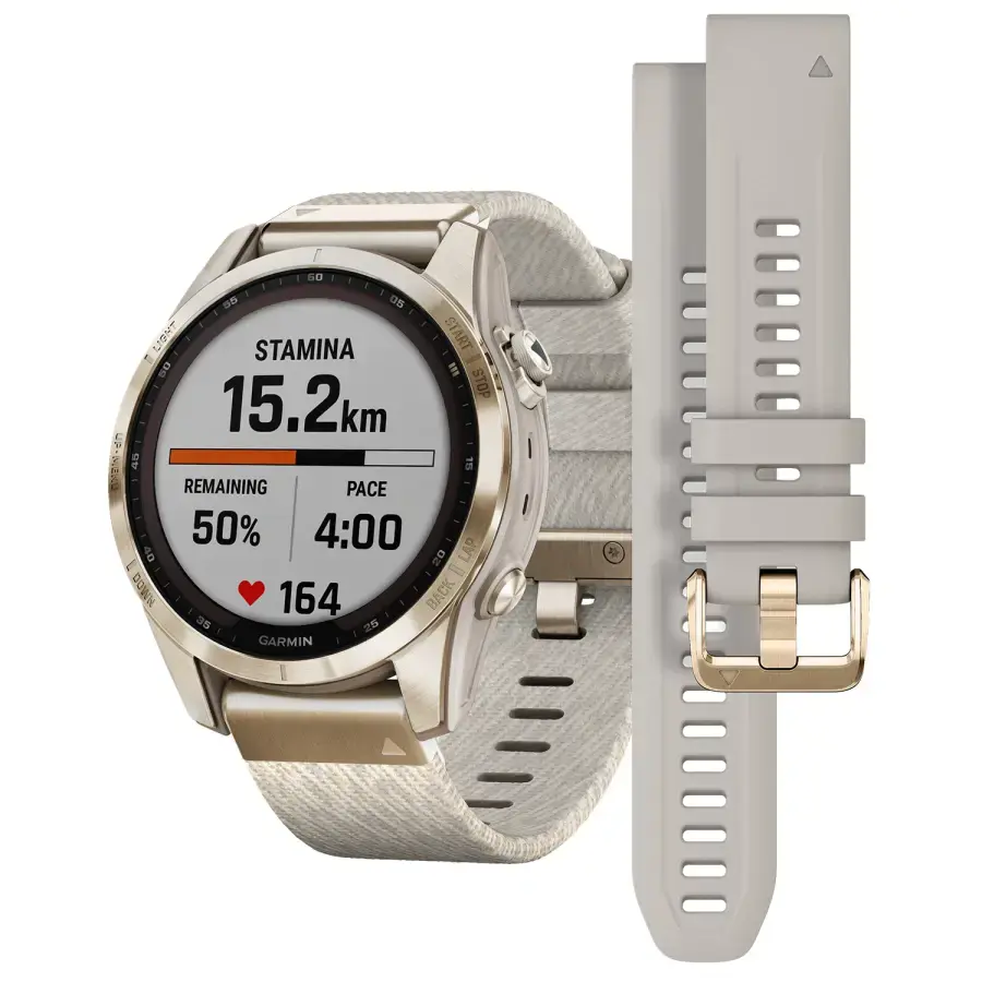 Смарт-годинник Garmin Fenix 7S Sapphire Solar Cream Gold Titanium з Cream Heathered Nylon Band (010-02539-39)