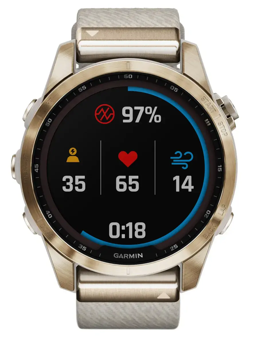 Смарт-годинник Garmin Fenix 7S Sapphire Solar Cream Gold Titanium з Cream Heathered Nylon Band (010-02539-39)