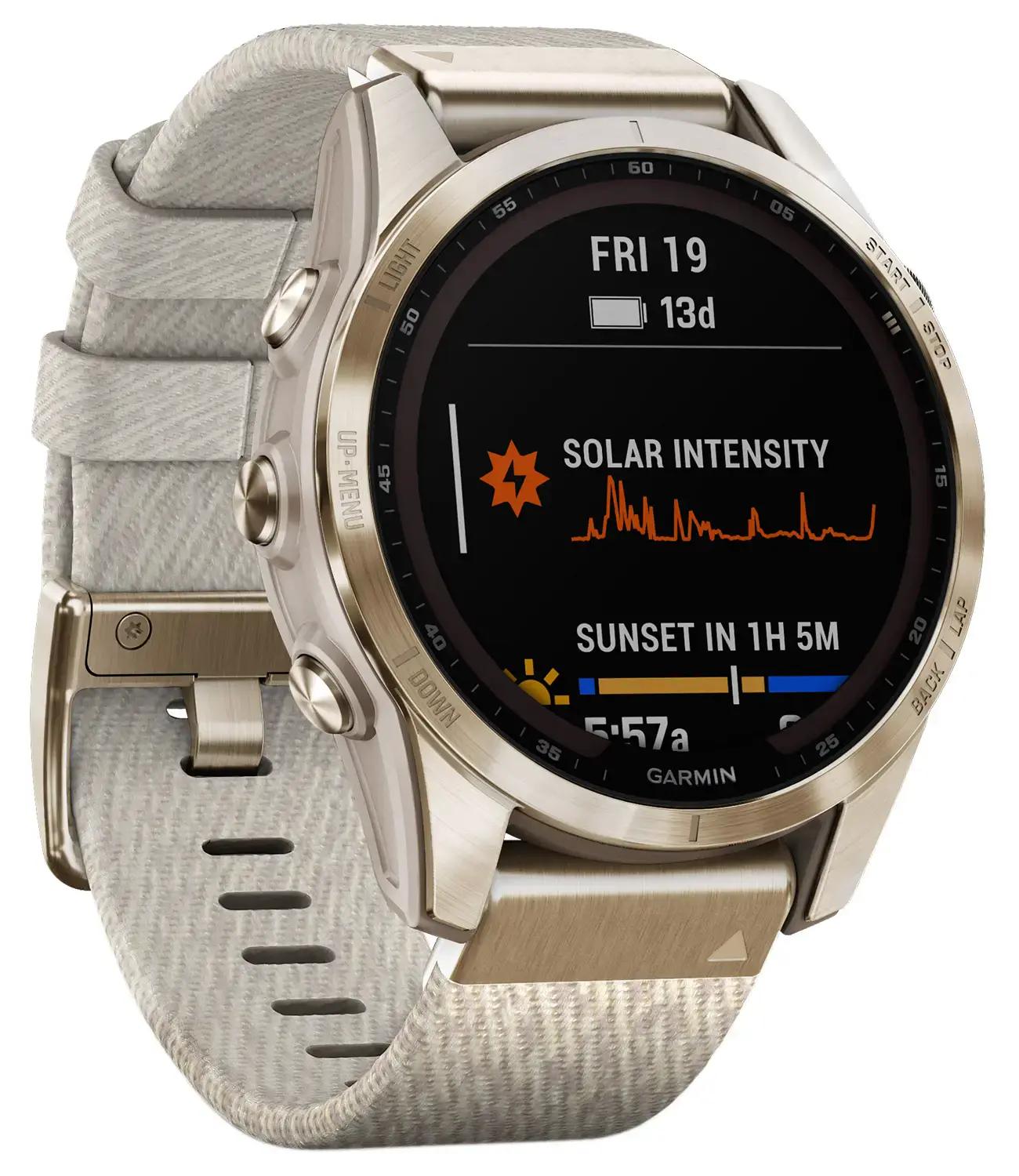 Смарт-часы Garmin Fenix 7S Sapphire Solar Cream Gold Titanium з Cream Heathered Nylon Band (010-02539-39)