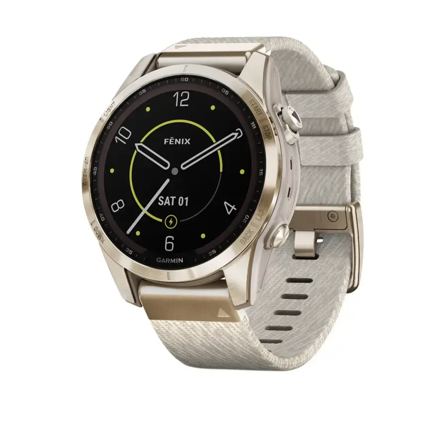Смарт-годинник Garmin Fenix 7S Sapphire Solar Cream Gold Titanium з Cream Heathered Nylon Band (010-02539-39)