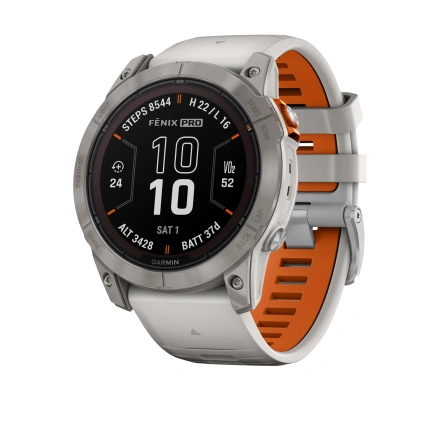 Смарт-годинник Garmin Fenix 7X Pro Sapphire Solar Edition | 51 мм Titanium with Fog Gray/Ember Orange Band (010-02778-15)