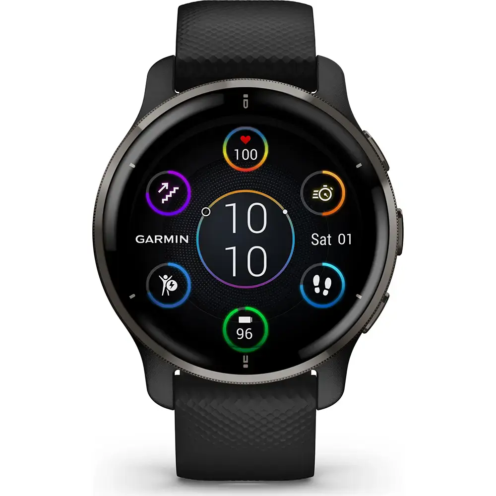 Смарт-годинник Garmin Venu 2 Plus Slate Stainless Steel Bezel with Black Case and Silicone Band (010-02496-11)
