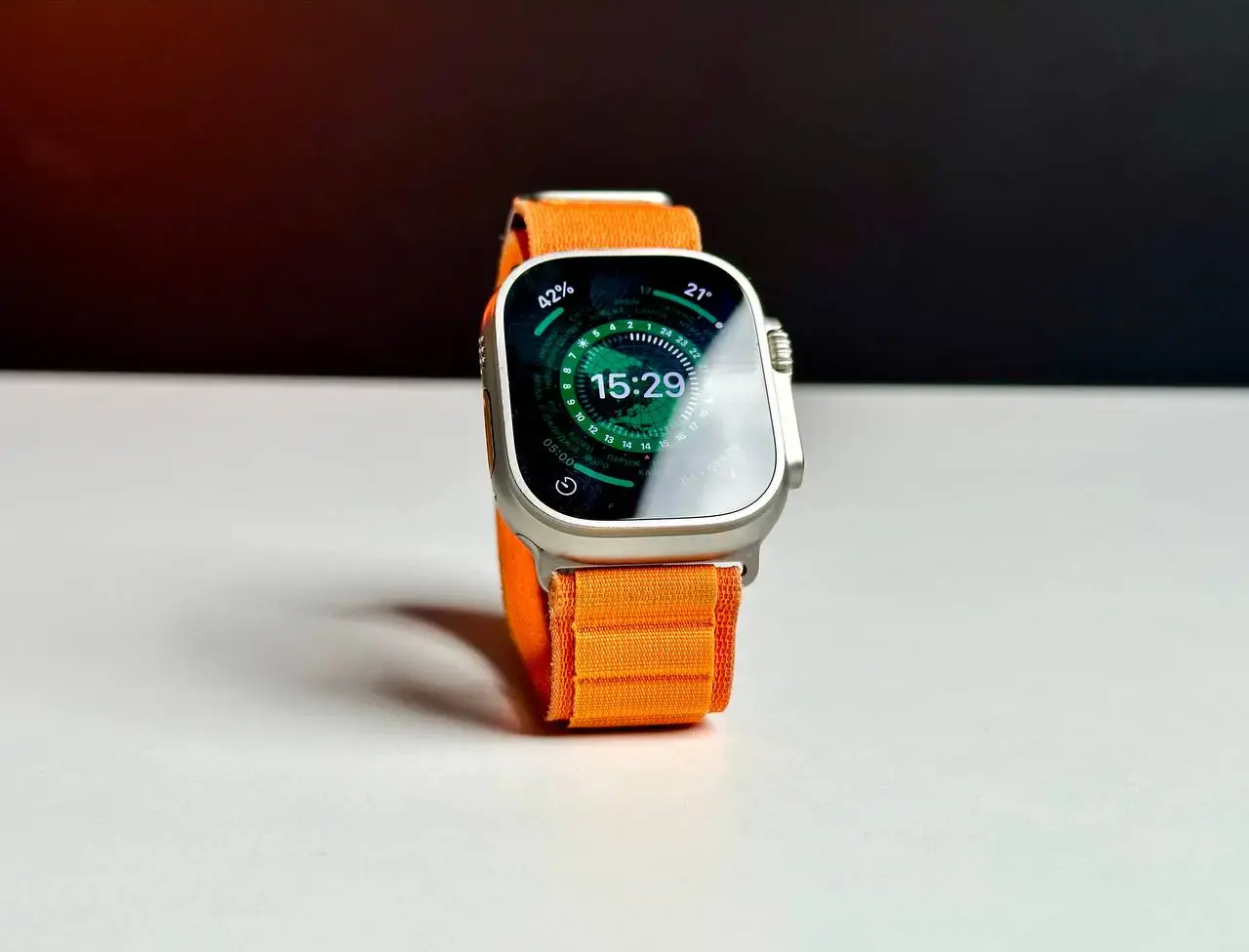 USED Apple Watch Ultra GPS + Cellular 49mm Titanium Case with Orange Alpine Loop - Medium (MQEU3, MQFL3)