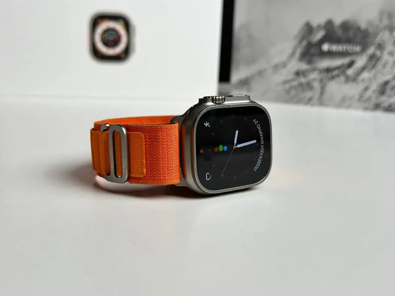 USED Apple Watch Ultra GPS + Cellular 49mm Titanium Case with Orange Alpine Loop - Medium (MQEU3, MQFL3)