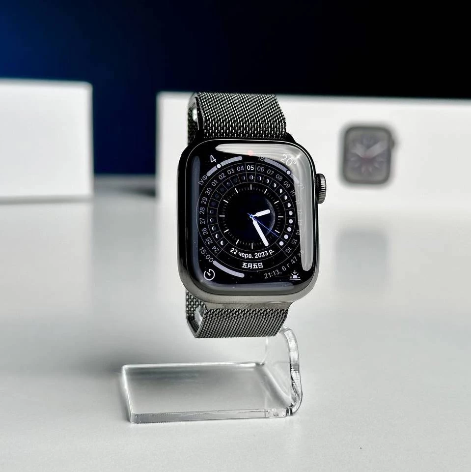 OPEN BOX Apple Watch Series 8 GPS + Cellular 41mm Graphite Stainless Steel Case with Milanese Loop Graphite (MNJL3, MNJM3)