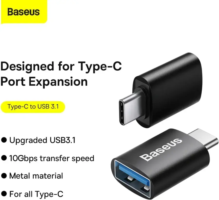 Адаптер USB Type-C Baseus Ingenuity Series Mini OTG Adaptor Type-C to USB-A 3.1 Black (ZJJQ000001)