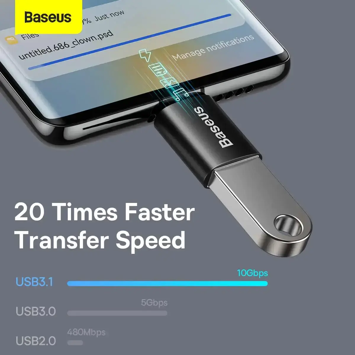 Адаптер USB Type-C Baseus Ingenuity Series Mini OTG Adaptor Type-C to USB-A 3.1 Black (ZJJQ000001)