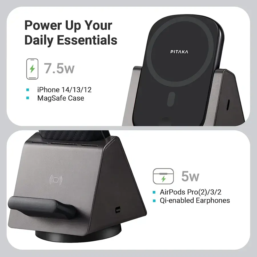 Бездротовий зарядний пристрій 2-в-1 Pitaka MagEZ Slider 2 with Portable Magsafe Battery Pack - Twill Black/Grey (SL2301)