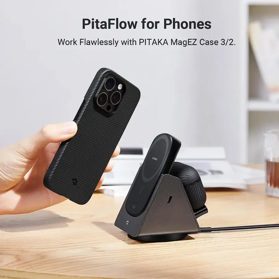 Бездротовий зарядний пристрій 2-в-1 Pitaka MagEZ Slider 2 with Portable Magsafe Battery Pack - Twill Black/Grey (SL2301)