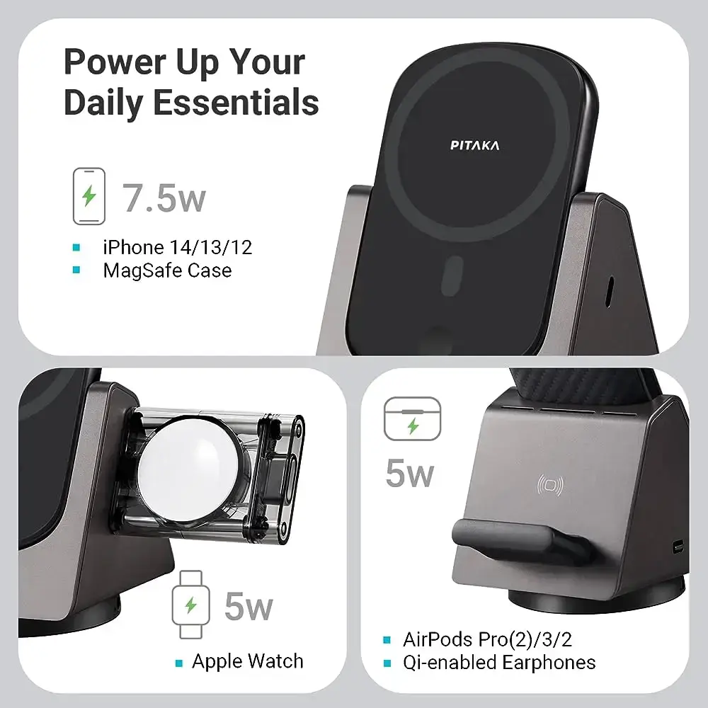 Бездротовий зарядний пристрій 3-в-1 Pitaka MagEZ Slider 2 + Power Dongle For Apple Watch (SL1001)
