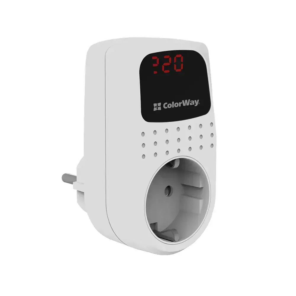Реле напряжения ColorWay (16A/3680W) 150V-210V/230V-280V DS2 - White (CW-VR16-02D)