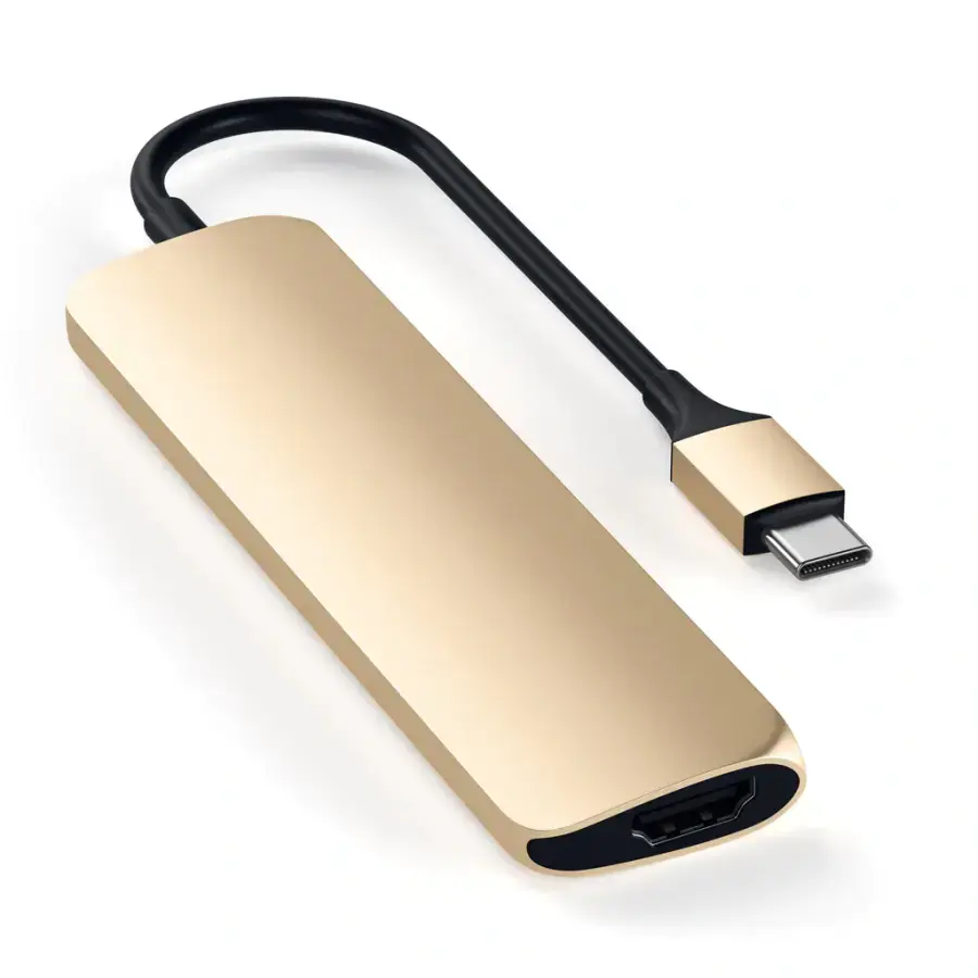 Satechi Slim Aluminum Type-C Multi-Port Adapter with Type-C Charging Port Gold (ST-CMAG)