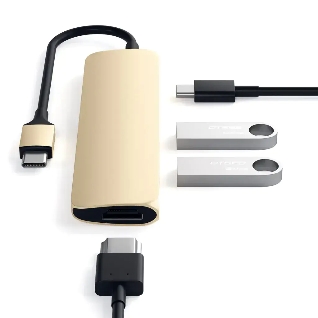 Satechi Slim Aluminum Type-C Multi-Port Adapter with Type-C Charging Port Gold (ST-CMAG)