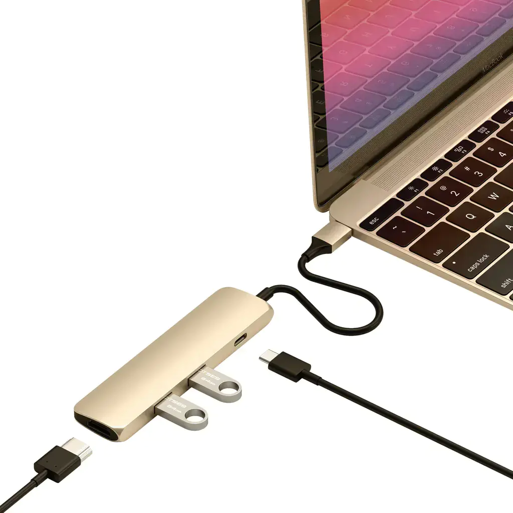 Satechi Slim Aluminum Type-C Multi-Port Adapter with Type-C Charging Port Gold (ST-CMAG)