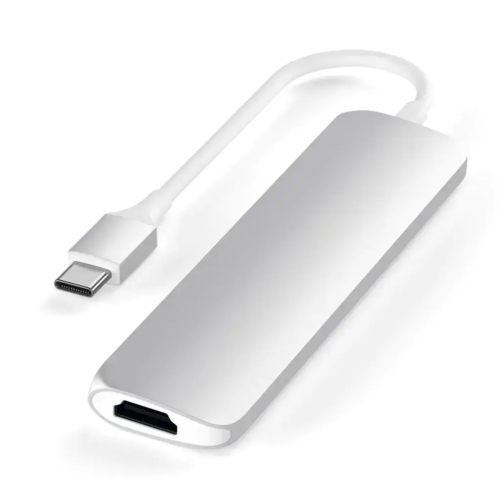Satechi Slim Aluminum Type-C Multi-Port Adapter with Type-C Charging Port Silver (ST-CMAS)