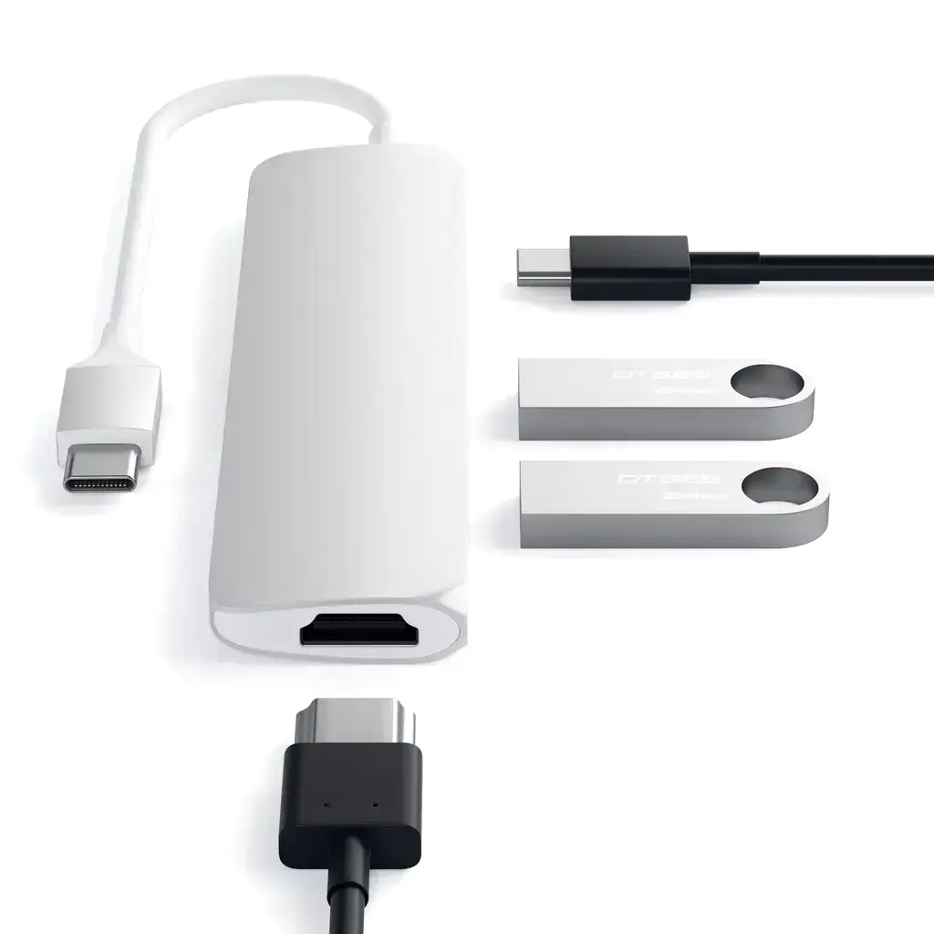 Satechi Slim Aluminum Type-C Multi-Port Adapter with Type-C Charging Port Silver (ST-CMAS)